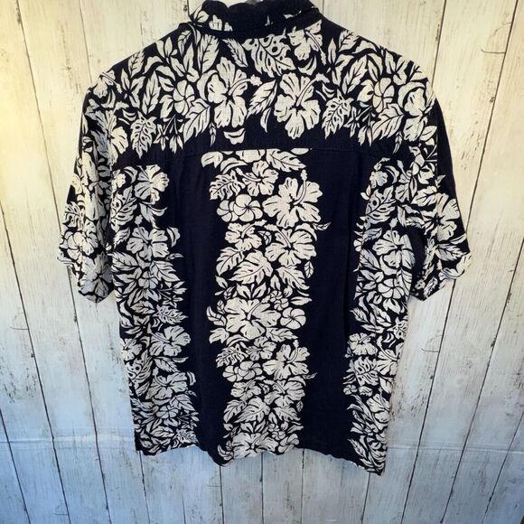 Steve & Barry Classic Hawaiian Shirt Mens Size L Blue Cream Floral Rayon - Picture 4 of 6